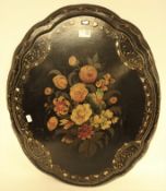 Large Victorian papier mache lacquered and hand painted wall plaque,