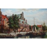 Canal Scene with Boats and Houses,
