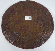 Good quality 19th Century Cinnabar plaque carved with Phoenix and dragon and flowers and bird on