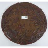 Good quality 19th Century Cinnabar plaque carved with Phoenix and dragon and flowers and bird on
