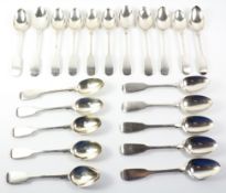 Set of six silver fiddle pattern teaspoons and three sets of five approx 12.