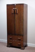 Early 20th century oak gentleman's wardrobe fitted with two drawers, W74cm, H180cm,