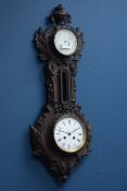 Victorian clock and barometer set in Coalbrookdale ornate cast iron case with oak leaf decoration,