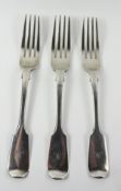 Set of three Victorian silver fiddle pattern dinner forks by John Aldwinckle & James Slater London