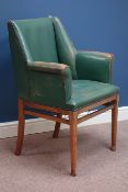20th century walnut framed boardroom chair upholstered in studded antique green leather