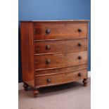 Victorian mahogany bow front chest of four drawers, W110cm, H118cm,