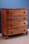 Victorian mahogany bow front chest of four drawers, W110cm, H118cm,