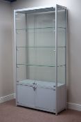 Silver metal framed lockable glazed display cabinet,