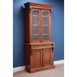 Victorian bookcase on cupboard, glazed arched doors, W91cm,