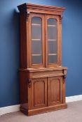 Victorian bookcase on cupboard, glazed arched doors, W91cm,