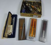 Three fountain pens with the nibs stamped 14ct, Charles Horner hallmarked silver thimble,