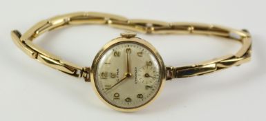 Cyma Cymaflex 9ct gold wristwatch on hallmarked 9ct gold expanding bracelet approx 15.