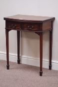 Small reproduction mahogany card table with fold over top, two drawers, W56cm, H69cm,