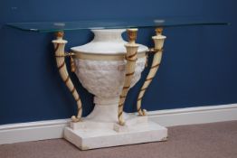 Italian style cream and gilt urn base console table, W140cm, H76cm,