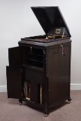 1930s 'His Masters Voice' oak cased gramophone, with gold plated needle, W62cm, H123cm,