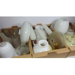 Two light fittings and a collection of Vintage and other shades in three boxes Condition