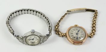 Trafalgar Swiss made diamante cocktail watch on expanding diamante bracelet and an early 20th