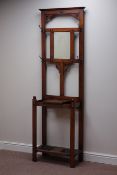 Early 20th century oak hall stand, mirror back and hinged glove compartment, W65cm, H199cm,