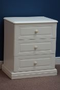 Cream finish three drawer pedestal chest, W63cm, H76cm,