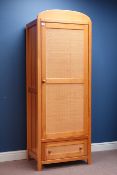 Polished pine single wardrobe with single drawer, W70cm, H191cm,