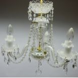 Three branch glass chandelier with cut glass drops Condition Report <a