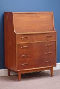 1970s vintage retro teak fall front bureau fitted with four drawers, W76cm, H109cm,