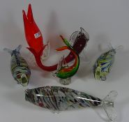 Four Murano style glass fish on tails & another H33cm max (5) Condition Report