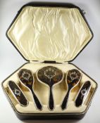 Tortoise shell & silver dressing table set by Henry Clifford Davis Birmingham 1947 cased