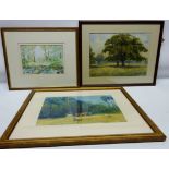 'Stepping Stones Egton', watercolour by N Lindsay, Horse and Plough Scene,