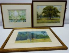 'Stepping Stones Egton', watercolour by N Lindsay, Horse and Plough Scene,