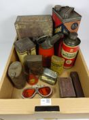 Vintage advertising tins and automotive advertising items etc in one box Condition