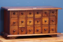 Reproduction mahogany eighteen drawer specimen cabinet, W66cm, H35cm,