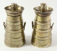 Pair of Victorian silver salt and pepper milkchurns by Edward H Stockwel London 1875