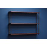 19th century mahogany and brass three heights wall hanging rack, W77cm,