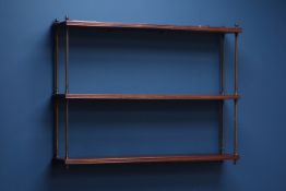 19th century mahogany and brass three heights wall hanging rack, W77cm,