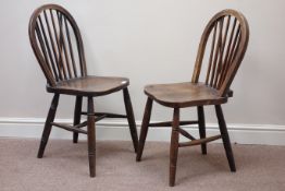 Pair 19th century elm seat stick and hoop back chairs Condition Report <a