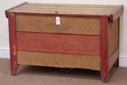 Rustic beech and painted blanket box, hinged lid, W104cm, H66cm,