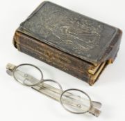 Pair of Georgian silver spectacles by John Hawkins London 1824 and leather bound prayer and hymn