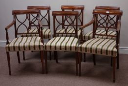 Set six (4+2) mahogany Sheraton style dining chairs,