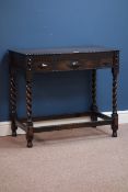 Early 20th century oak canteen side table, hinged lid, W85cm, H75cm,
