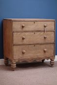 19th century satinwood three drawer chest, W91cm, H95cm,