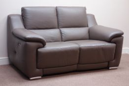 Two seat electric reclining sofa upholstered in mocha brown leather,