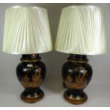 Pair of large ceramic table lamps with gilt decoration (This item is PAT tested - 5 day warranty