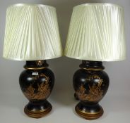 Pair of large ceramic table lamps with gilt decoration (This item is PAT tested - 5 day warranty