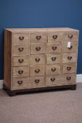 Retro industrial style light wood eighteen drawer index chest, W91cm, H81cm,