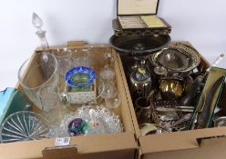 Victorian and later silver plate, Victorian glass bon bon dish, paperweight, cased cutlery sets,