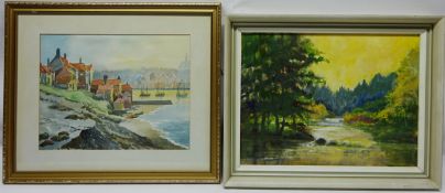 Sea Townscape, watercolour unsigned and River Scene,