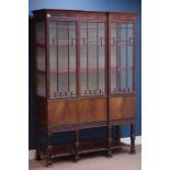 19th century mahogany reverse break front display cabinet, three astragal glazed doors,