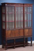 19th century mahogany reverse break front display cabinet, three astragal glazed doors,