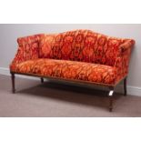 Early 20th century mahogany two seat settee upholstered in rust cover,